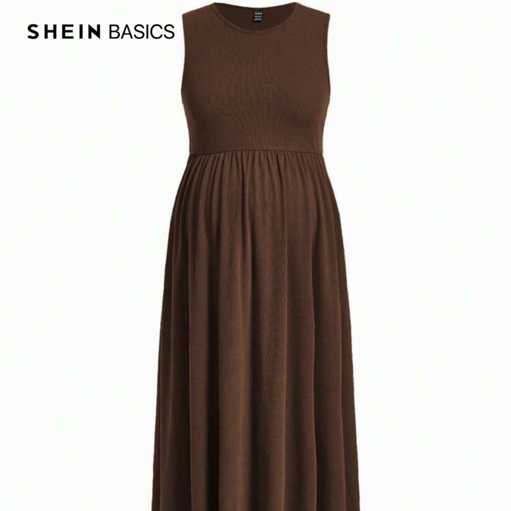 SHEIN Basics Chocolate Sleeveless maternity Maxi Dress